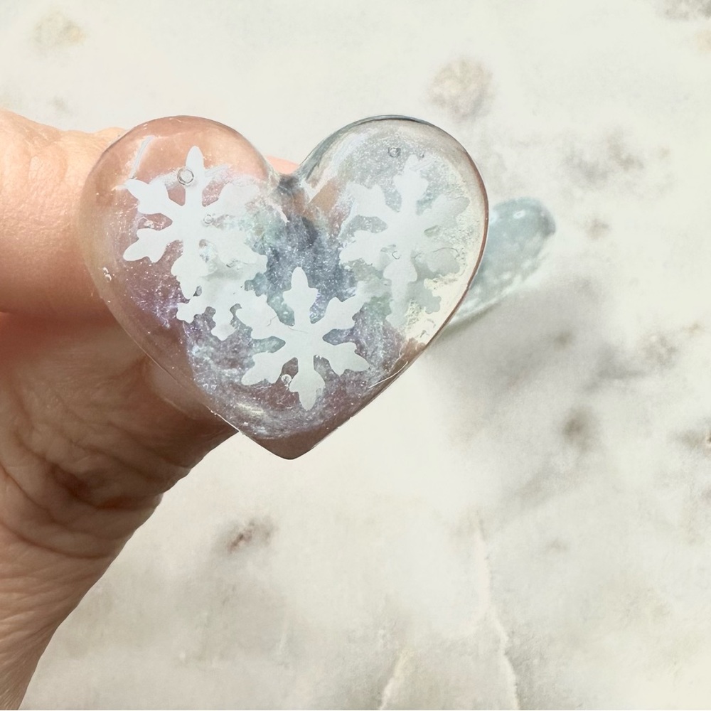 Snowflake Heart Earrings Handmade - Picture 4 of 7